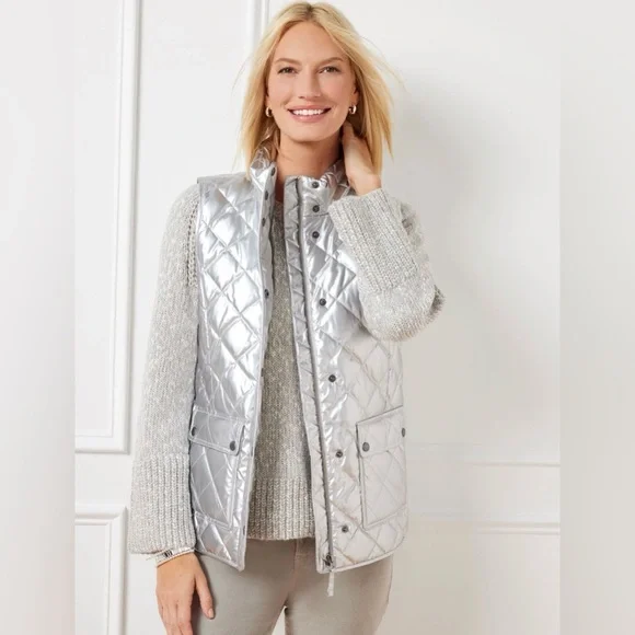 NWT Talbots Quilted Down Puffer Vest - 2XLP (XXL plus petite) in silver metallic - Picture 1 of 3